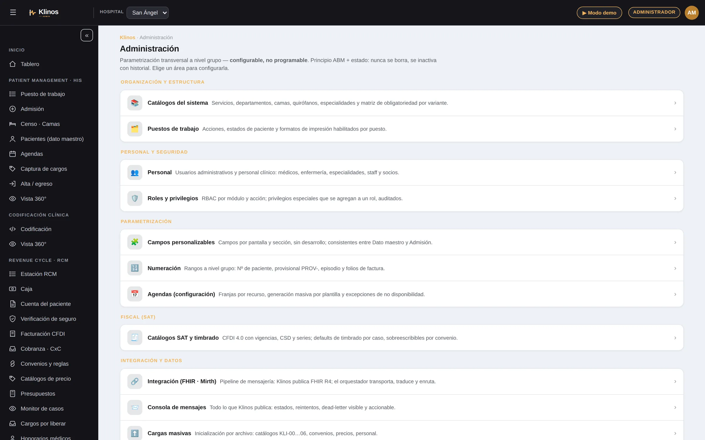 Klinos Admin · Núcleo